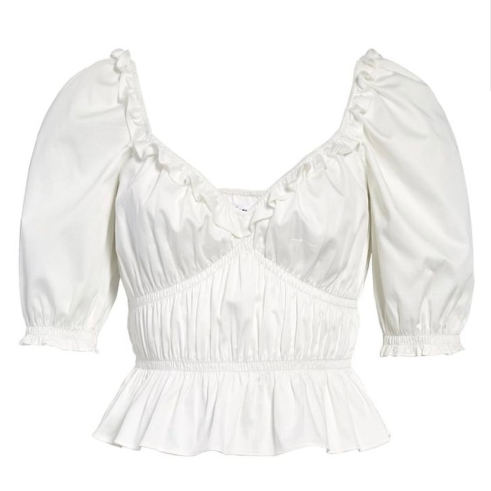 Reformation Cream Ruffle Peplum Blouse